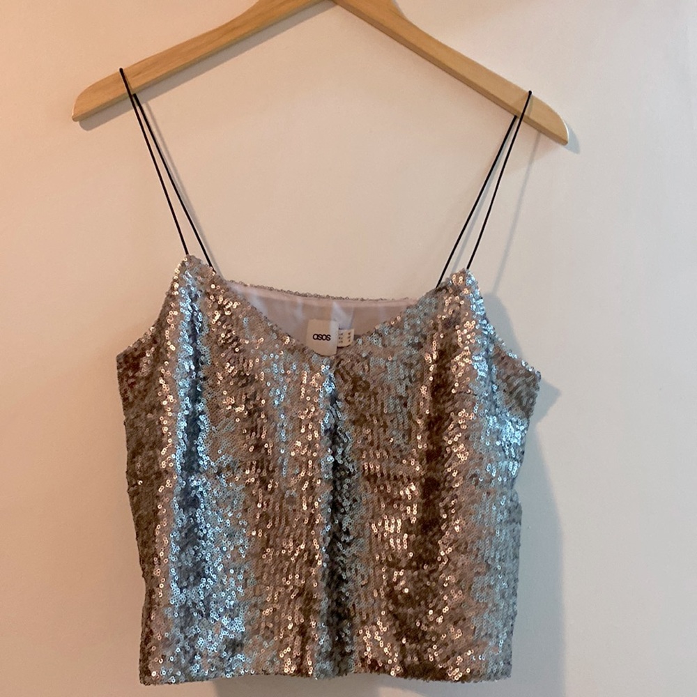 ASOS sequins gray top. Size 6. Comes from a pet & smoke free home.